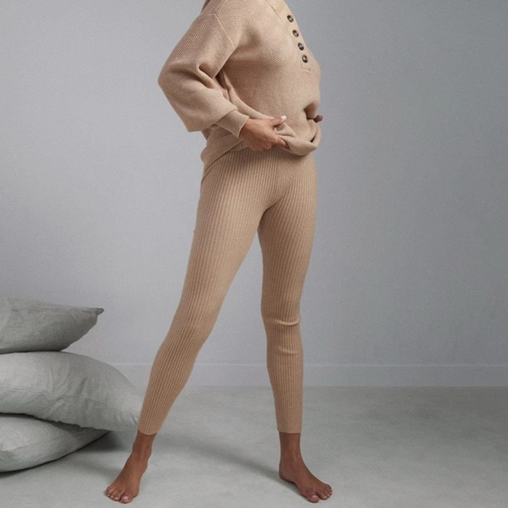 Lunya Cozy Cotton Silk Ribbed Legging -‎ Tranquil Tan Size Small